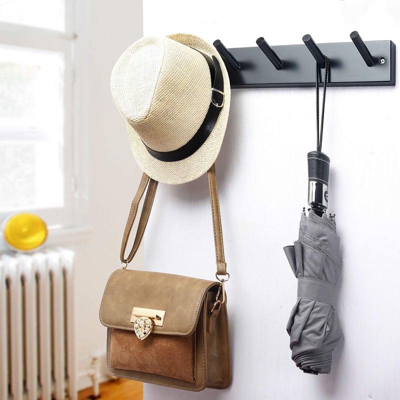 WEBI Coat Rack Wall Mounted,16" Hole to Hole,Coat Hanger Wall Mount with 5 Coat Hooks for Hanging,Hook Rack Peg Rail for Hats,Jacket,Clothes,Towels,Black - Image 3